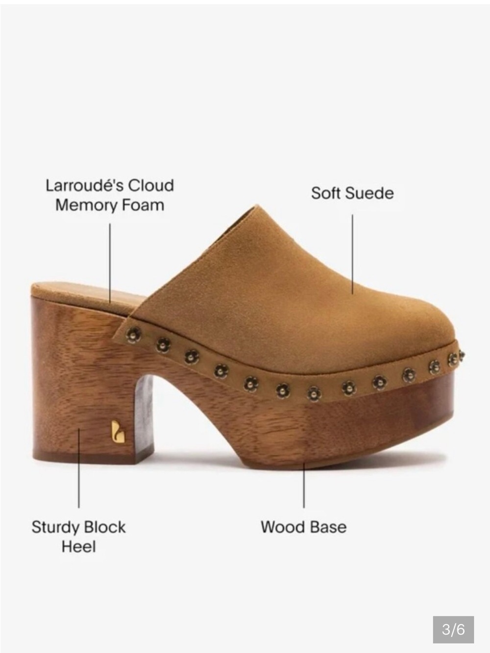 Larroude Soft Suede Studded Clog Mule in Tan Brown
